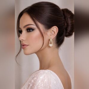 Karl Lagerfeld Paris Crystal & Pearl Geometric Earrings | BNWT